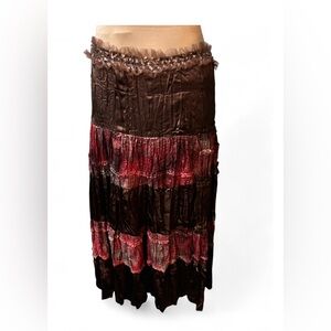 Y2K vtg Brown and Red Women tiered broomstick Skirt size medium